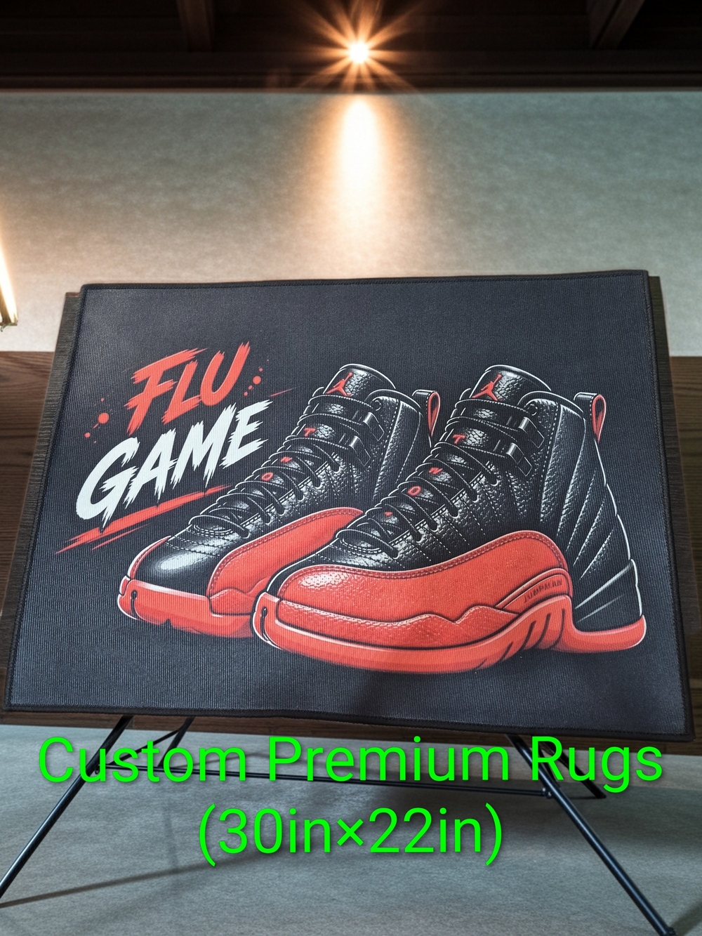 Custom Flu Game Sneaker Print Rug - Black & Red (30in×22in) New